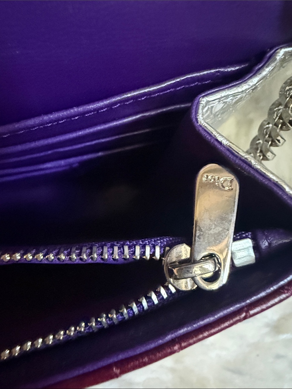 Dior Quilted Three-Tone Crossbody - Deep Purple, Burgundy & with Silver Python - Picture 9 of 12